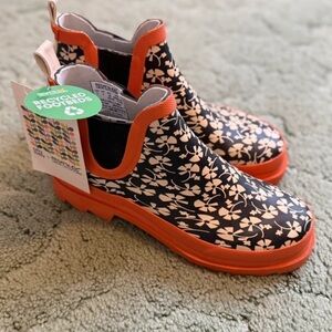 Women's Floral Rain Boots - Black and Orange